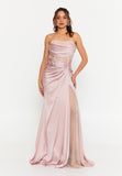 Strapless Draped Corset Mermaid Gown – Sheer Mesh Waist Panel × High Slit Train × Sculpted Elegance