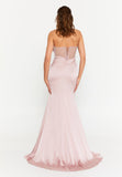 Strapless Draped Corset Mermaid Gown – Sheer Mesh Waist Panel × High Slit Train × Sculpted Elegance