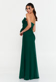 Asymmetric One-Shoulder Gown with Draped Bow & Front Slit – Structured Waistline and Flowing Silhouette