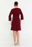 Bateau-Neck Belted A-Line Dress – 3/4 Cuffed Sleeves, Minimal Hardware Waist Belt & Effortless Office-to-After Hours Chic