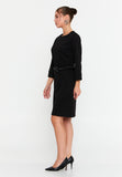 Bateau-Neck Belted A-Line Dress – 3/4 Cuffed Sleeves, Minimal Hardware Waist Belt & Effortless Office-to-After Hours Chic