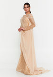 Luxury Sequin Cape Gown – Handcrafted Beaded Design, Draped Train & Sculpted Feminine Silhouette