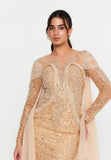 Luxury Sequin Cape Gown – Handcrafted Beaded Design, Draped Train & Sculpted Feminine Silhouette