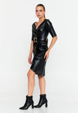 Mid-Length Faux Leather Column Casual Dress