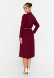 Elegant Wrap V-Neck Midi Dress – Tailored Waist, Subtle Shoulder Detail & Refined Professional Silhouette