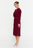 Elegant Wrap V-Neck Midi Dress – Tailored Waist, Subtle Shoulder Detail & Refined Professional Silhouette