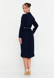 Elegant Wrap V-Neck Midi Dress – Tailored Waist, Subtle Shoulder Detail & Refined Professional Silhouette
