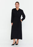 Collared Long-Sleeve Midi Dress – Half-Zip Front, Hidden Pockets & A-Line Silhouette for Effortless Everyday Elegance