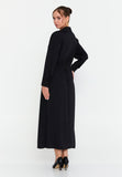 Collared Long-Sleeve Midi Dress – Half-Zip Front, Hidden Pockets & A-Line Silhouette for Effortless Everyday Elegance