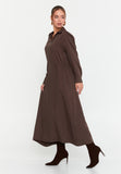 Collared Long-Sleeve Midi Dress – Half-Zip Front, Hidden Pockets & A-Line Silhouette for Effortless Everyday Elegance