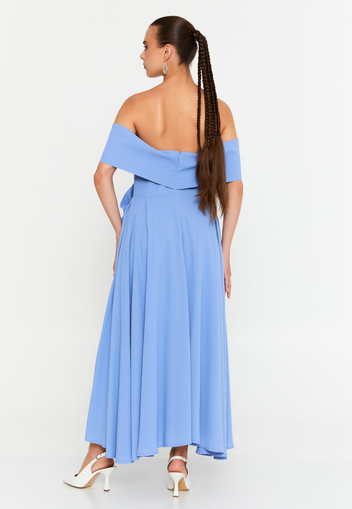Off Shoulder Midi Polyester Column Evening Dress