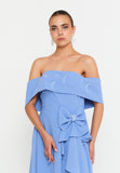 Off Shoulder Midi Polyester Column Evening Dress