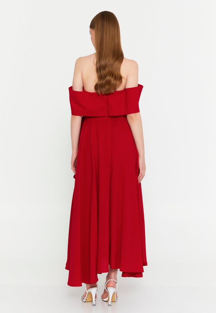 Off Shoulder Midi Polyester Column Evening Dress