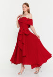 Off Shoulder Midi Polyester Column Evening Dress