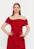 Off Shoulder Midi Polyester Column Evening Dress