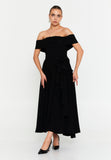 Off Shoulder Midi Polyester Column Evening Dress