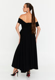 Off Shoulder Midi Polyester Column Evening Dress