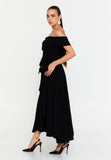 Off Shoulder Midi Polyester Column Evening Dress