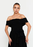 Off Shoulder Midi Polyester Column Evening Dress