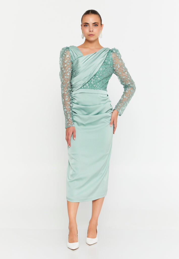 Long Sleeve Midi Polyester Column Evening Dress
