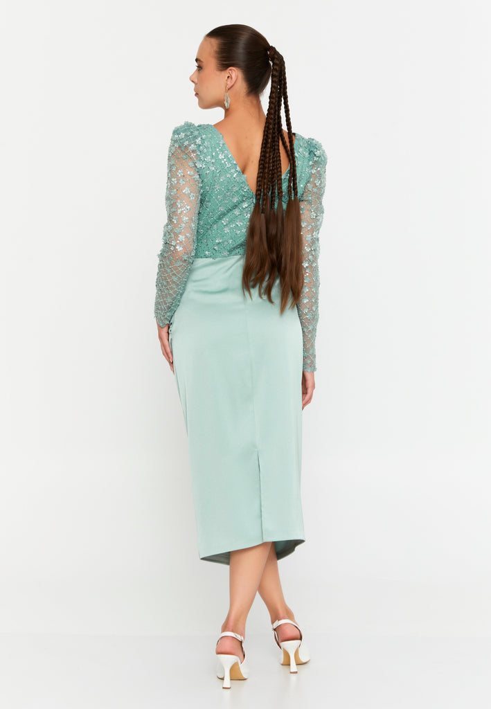 Long Sleeve Midi Polyester Column Evening Dress