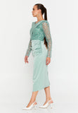 Long Sleeve Midi Polyester Column Evening Dress