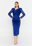 Long Sleeve Midi Polyester Column Evening Dress