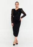 Long Sleeve Midi Polyester Column Evening Dress