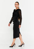 Long Sleeve Midi Polyester Column Evening Dress