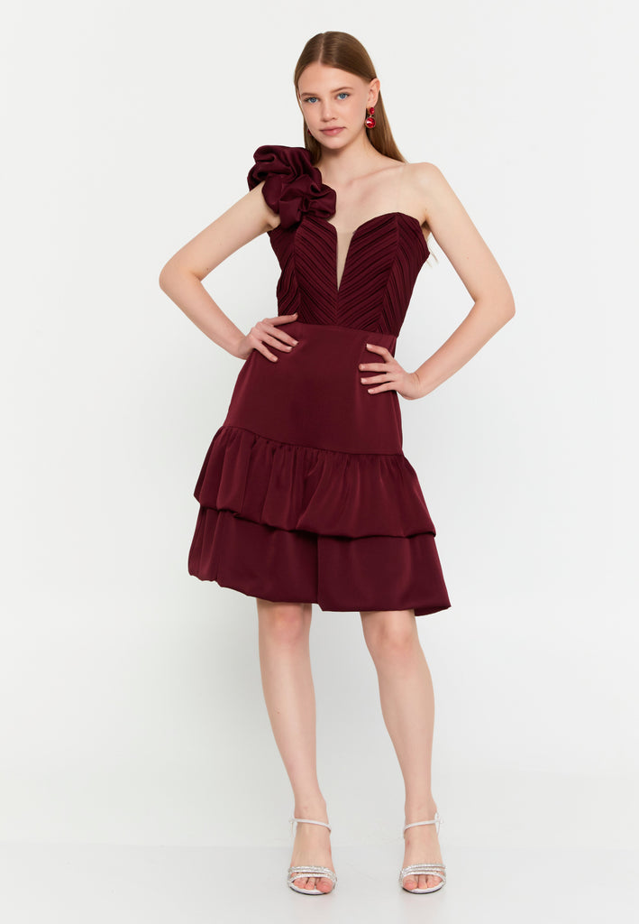 One Shoulder Mini Polyester Column Cocktail Dress
