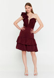 One Shoulder Mini Polyester Column Cocktail Dress