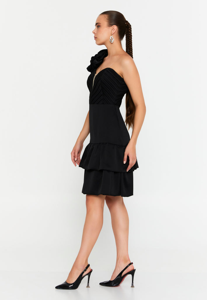 One Shoulder Mini Polyester Column Cocktail Dress