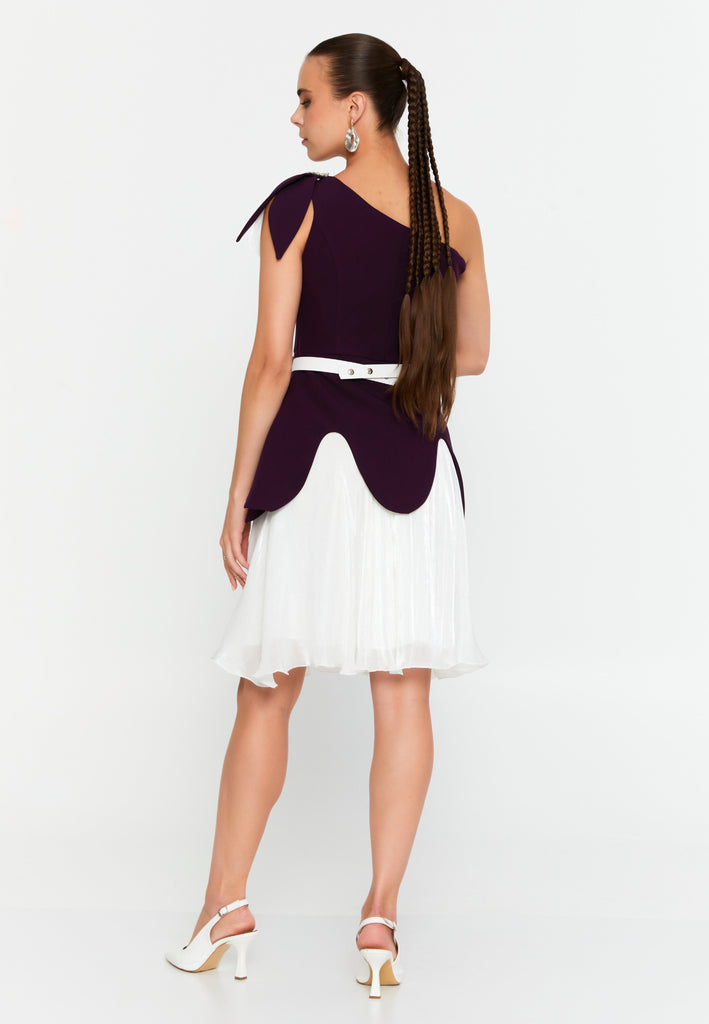 One Shoulder Midi Polyester Column Evening Dress
