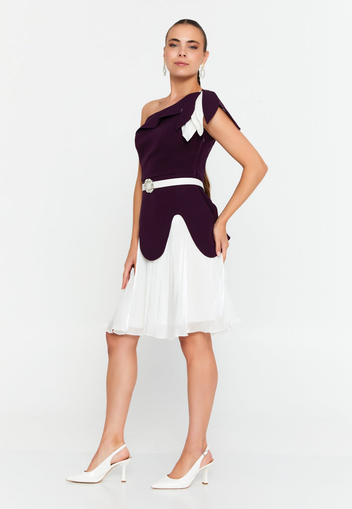 One Shoulder Midi Polyester Column Evening Dress