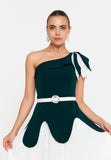 One Shoulder Midi Polyester Column Evening Dress