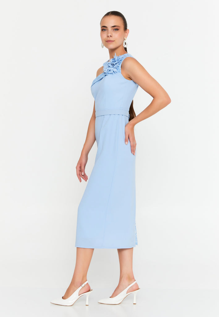 Sleeveless Midi Cotton Column Evening Dress
