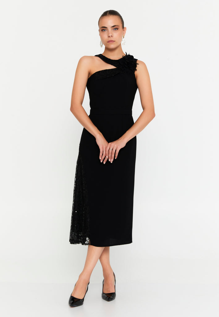 Sleeveless Midi Cotton Column Evening Dress