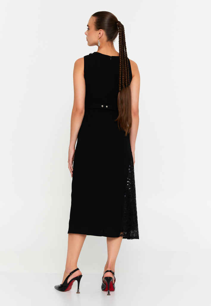 Sleeveless Midi Cotton Column Evening Dress