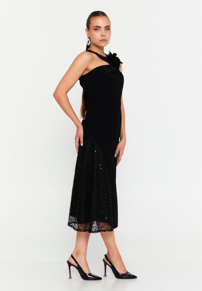 Sleeveless Midi Cotton Column Evening Dress