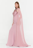 High-Neck Beaded Cape Gown – Cascading Jewel Drape, Sheer Flowing Sleeves & Sculpted Mermaid Silhouette