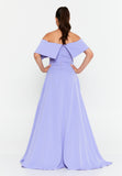 Off-Shoulder Foldover Gown – 3D Floral Detail, Cinched High Waist & Floor-Sweeping A-Line Skirt