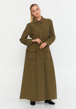 Shirt-Collar Maxi Dress with Drawstring Waist – Contrast-Piped Patch Pockets & Full-Button Front for Effortless Smart-Casual