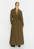 Shirt-Collar Maxi Dress with Drawstring Waist – Contrast-Piped Patch Pockets & Full-Button Front for Effortless Smart-Casual