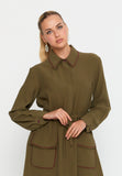Shirt-Collar Maxi Dress with Drawstring Waist – Contrast-Piped Patch Pockets & Full-Button Front for Effortless Smart-Casual