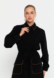 Shirt-Collar Maxi Dress with Drawstring Waist – Contrast-Piped Patch Pockets & Full-Button Front for Effortless Smart-Casual