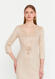 V-Neck Waist-Tie Bodycon Dress – Elegant Minimalism with a Tailored Feminine Silhouette