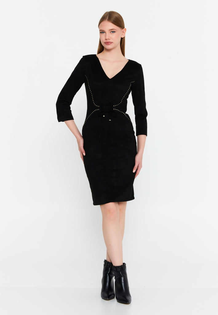V-Neck Waist-Tie Bodycon Dress – Elegant Minimalism with a Tailored Feminine Silhouette