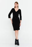 V-Neck Waist-Tie Bodycon Dress – Elegant Minimalism with a Tailored Feminine Silhouette