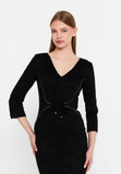 V-Neck Waist-Tie Bodycon Dress – Elegant Minimalism with a Tailored Feminine Silhouette