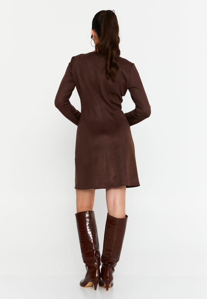 V-Neck Chain-Detail Bodycon Mini Dress – Sculpted Silhouette & Modern Minimalist Luxury